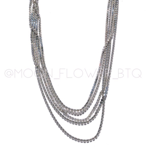 Silver Rhinestone Multi Strand Necklace - Picture 4 of 6